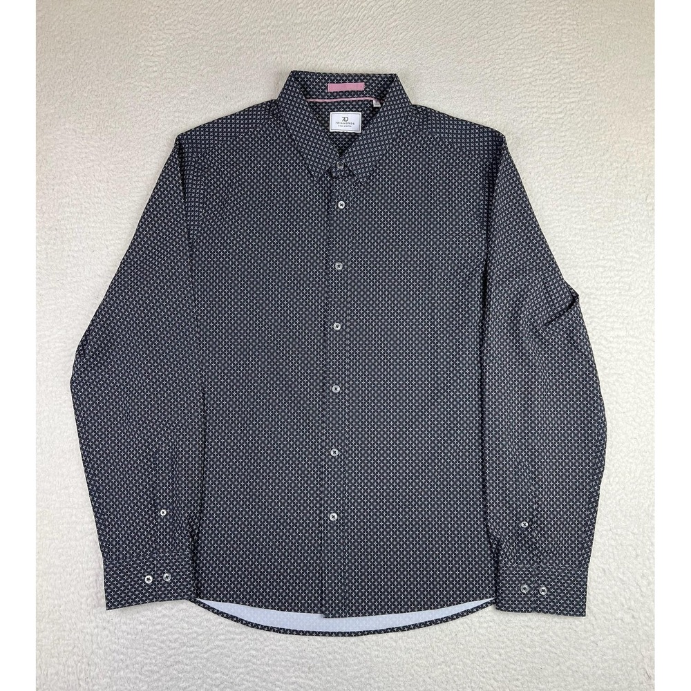 7 Diamonds Shirt Mens XL Blue Aspect 4-Way Stretch Geometric LS Button Up